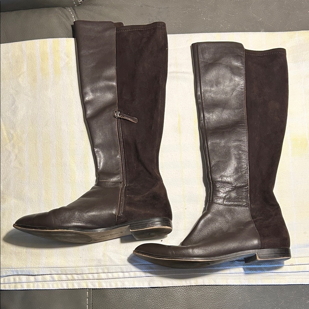 Nine West Brown Leather and Suede Knee-High Riding Boots size 8.5
